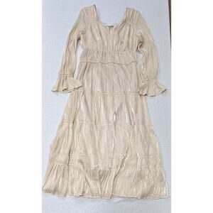 Bohme Tiered Maxi Dress Milkmaid Cream Boho Castlecore Bell Sleeve Whimsy Large